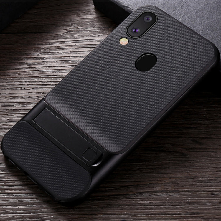 For Galaxy M20 Plaid Texture Non-slip TPU + PC Case with Holder