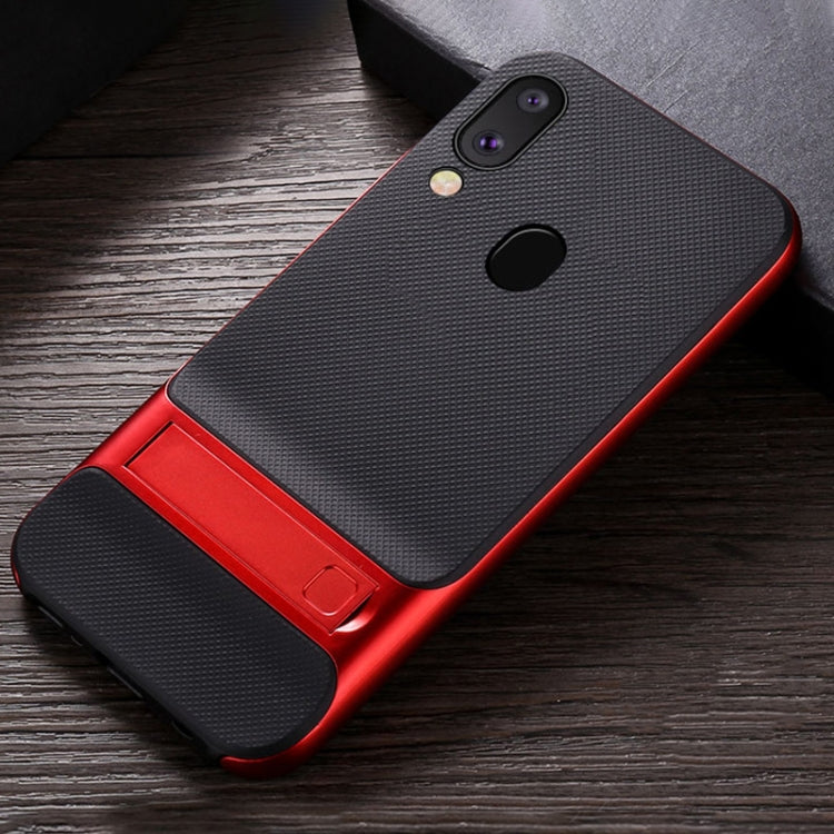 For Galaxy M20 Plaid Texture Non-slip TPU + PC Case with Holder