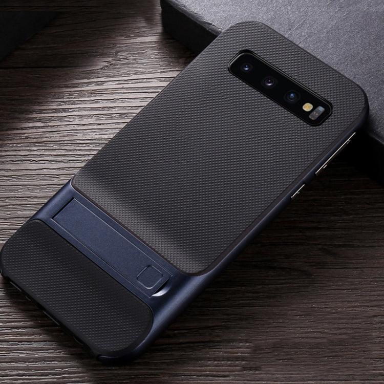 For Galaxy S10e Plaid Texture Non-slip TPU + PC Case with Holder
