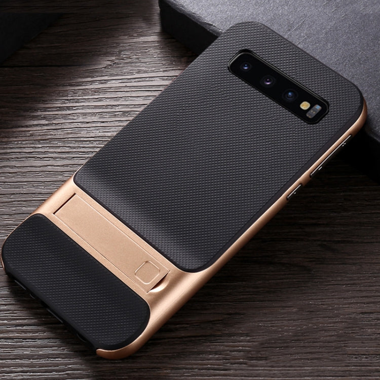 For Galaxy S10e Plaid Texture Non-slip TPU + PC Case with Holder
