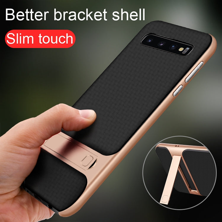 For Galaxy S10+ Plaid Texture Non-slip TPU + PC Case with Holder