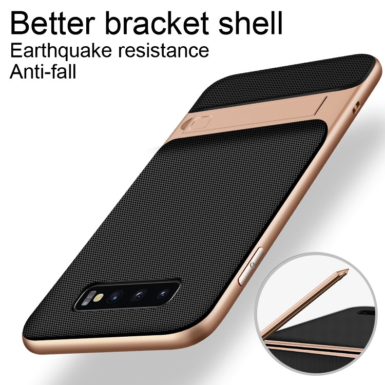 For Galaxy S10+ Plaid Texture Non-slip TPU + PC Case with Holder