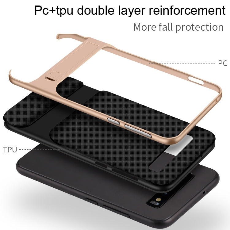 For Galaxy S10+ Plaid Texture Non-slip TPU + PC Case with Holder
