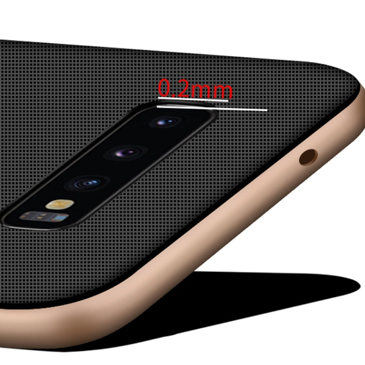 For Galaxy S10+ Plaid Texture Non-slip TPU + PC Case with Holder