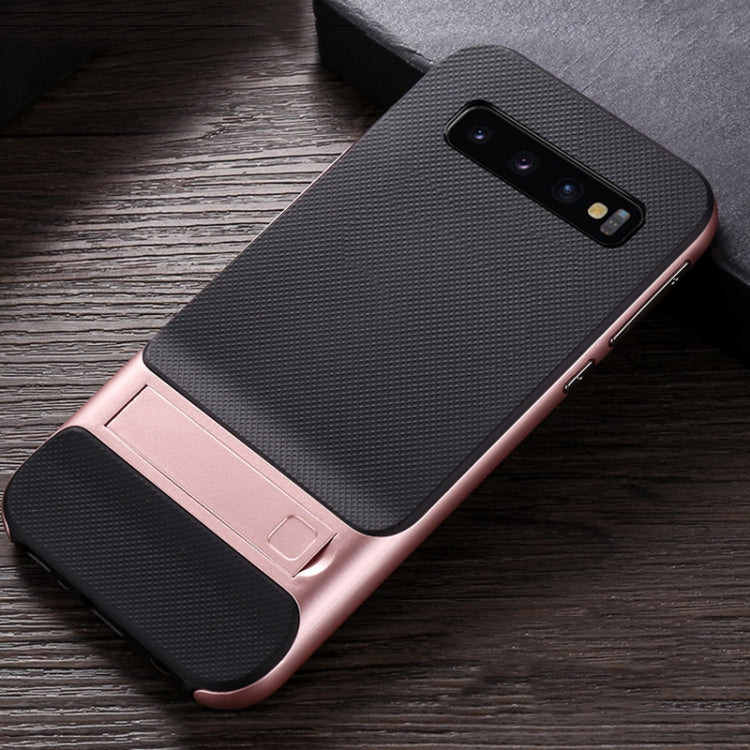 For Galaxy S10+ Plaid Texture Non-slip TPU + PC Case with Holder