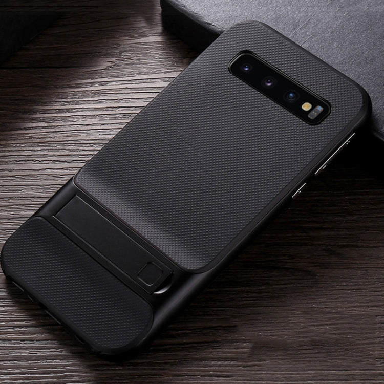 For Galaxy S10+ Plaid Texture Non-slip TPU + PC Case with Holder