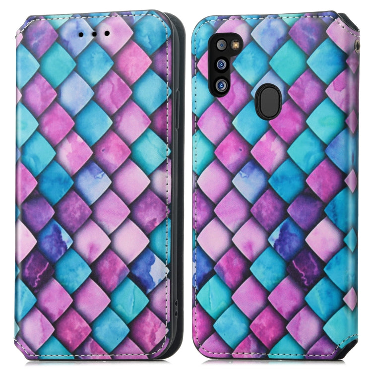 For Samsung Galaxy M21 2021 Colorful Magnetic Horizontal Flip Leather Phone Case with Holder & Card Slot & Wallet
