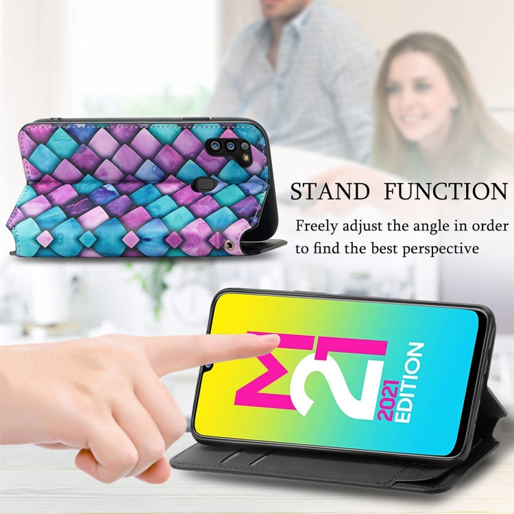 For Samsung Galaxy M21 2021 Colorful Magnetic Horizontal Flip Leather Phone Case with Holder & Card Slot & Wallet