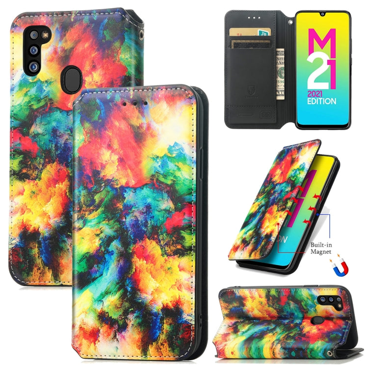 For Samsung Galaxy M21 2021 Colorful Magnetic Horizontal Flip Leather Phone Case with Holder & Card Slot & Wallet