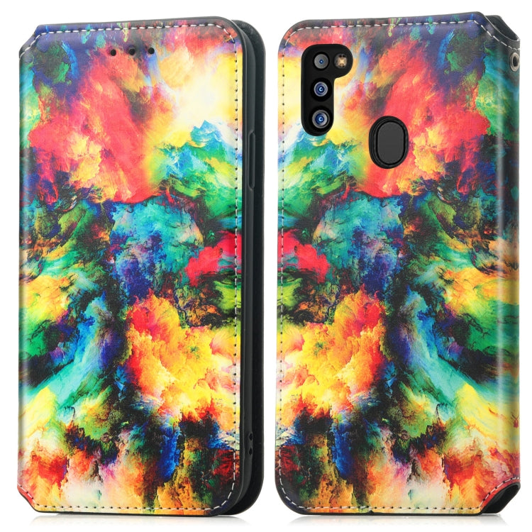 For Samsung Galaxy M21 2021 Colorful Magnetic Horizontal Flip Leather Phone Case with Holder & Card Slot & Wallet