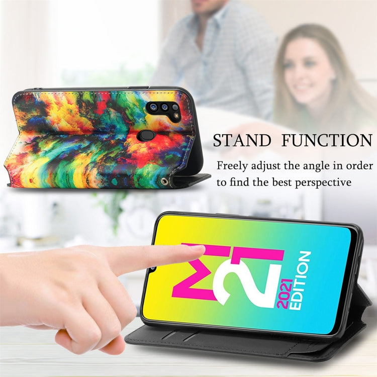 For Samsung Galaxy M21 2021 Colorful Magnetic Horizontal Flip Leather Phone Case with Holder & Card Slot & Wallet