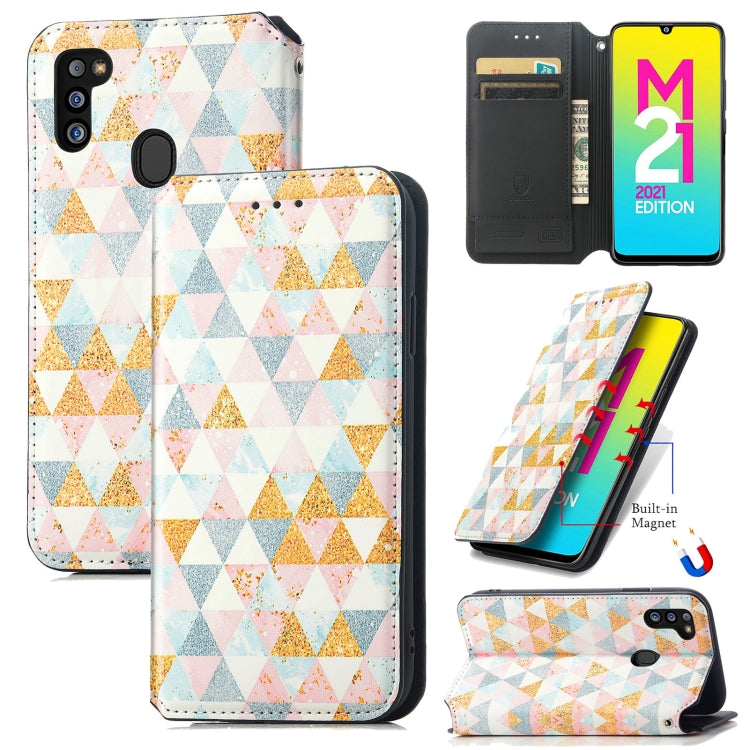 For Samsung Galaxy M21 2021 Colorful Magnetic Horizontal Flip Leather Phone Case with Holder & Card Slot & Wallet
