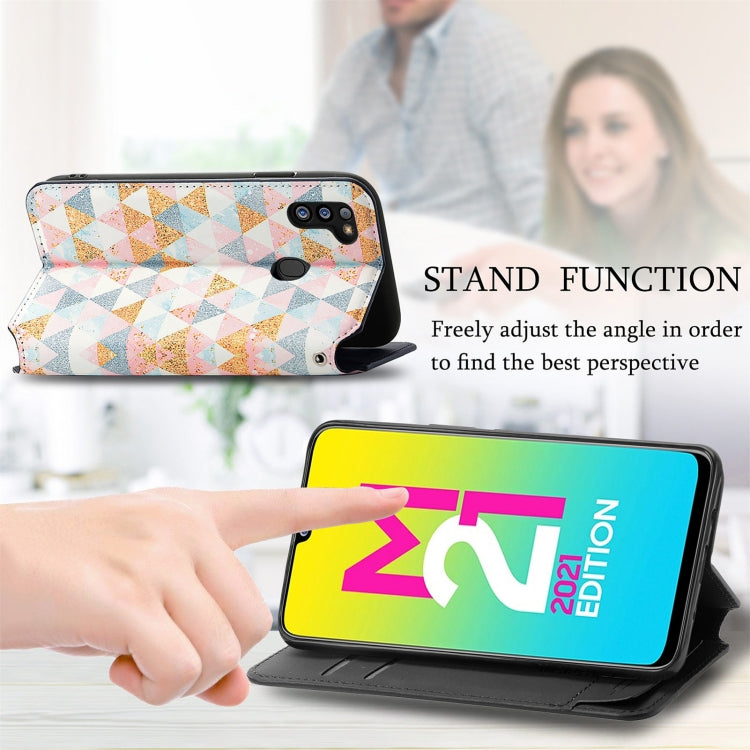 For Samsung Galaxy M21 2021 Colorful Magnetic Horizontal Flip Leather Phone Case with Holder & Card Slot & Wallet