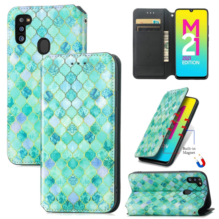 For Samsung Galaxy M21 2021 Colorful Magnetic Horizontal Flip Leather Phone Case with Holder & Card Slot & Wallet