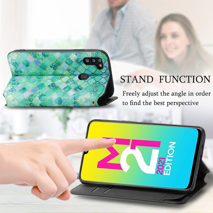 For Samsung Galaxy M21 2021 Colorful Magnetic Horizontal Flip Leather Phone Case with Holder & Card Slot & Wallet