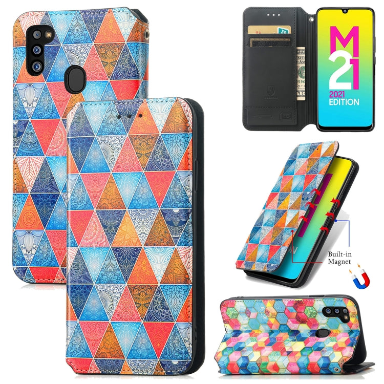 For Samsung Galaxy M21 2021 Colorful Magnetic Horizontal Flip Leather Phone Case with Holder & Card Slot & Wallet