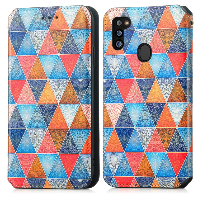 For Samsung Galaxy M21 2021 Colorful Magnetic Horizontal Flip Leather Phone Case with Holder & Card Slot & Wallet