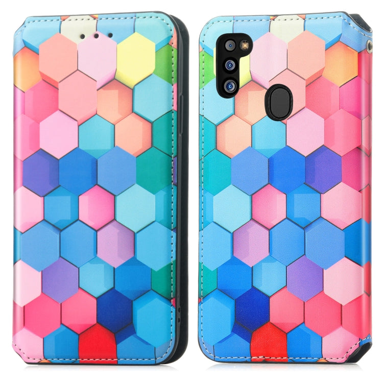 For Samsung Galaxy M21 2021 Colorful Magnetic Horizontal Flip Leather Phone Case with Holder & Card Slot & Wallet