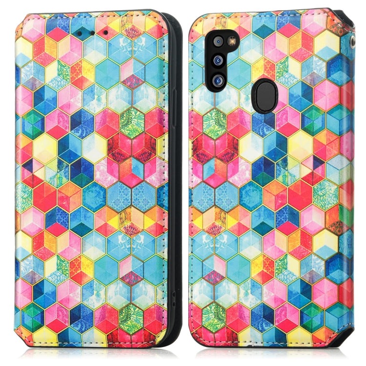 For Samsung Galaxy M21 2021 Colorful Magnetic Horizontal Flip Leather Phone Case with Holder & Card Slot & Wallet