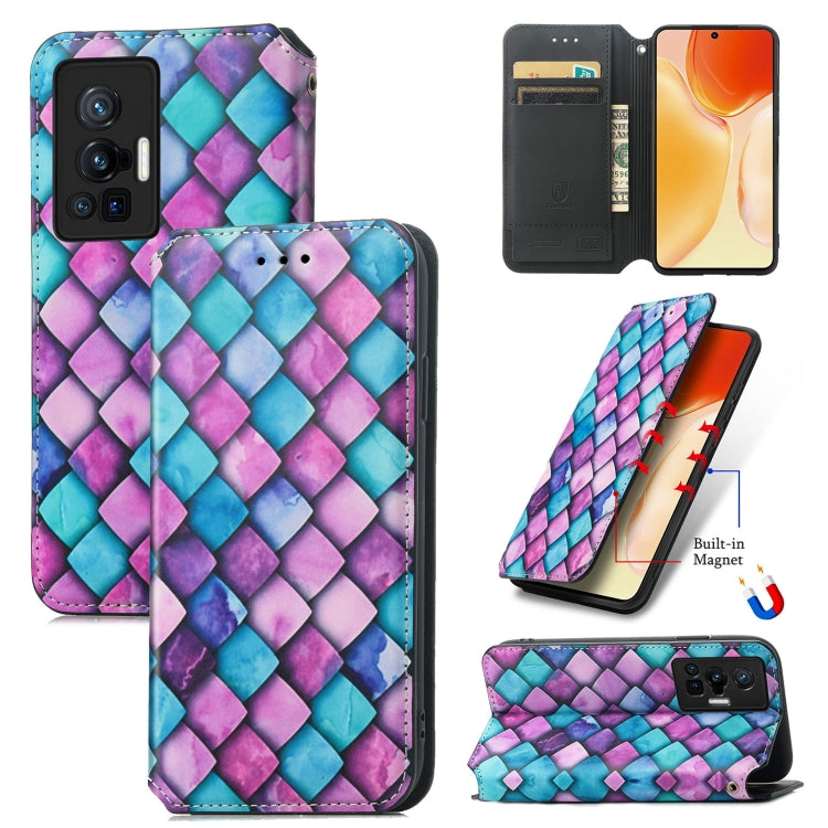 For vivo X70 Pro Colorful Magnetic Horizontal Flip Leather Phone Case with Holder & Card Slot & Wallet