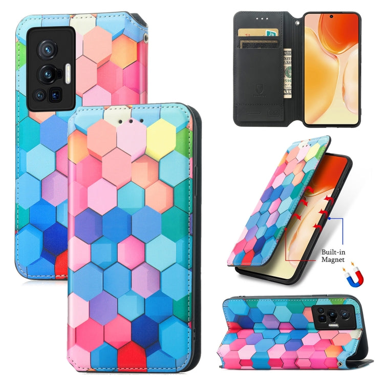For vivo X70 Pro Colorful Magnetic Horizontal Flip Leather Phone Case with Holder & Card Slot & Wallet