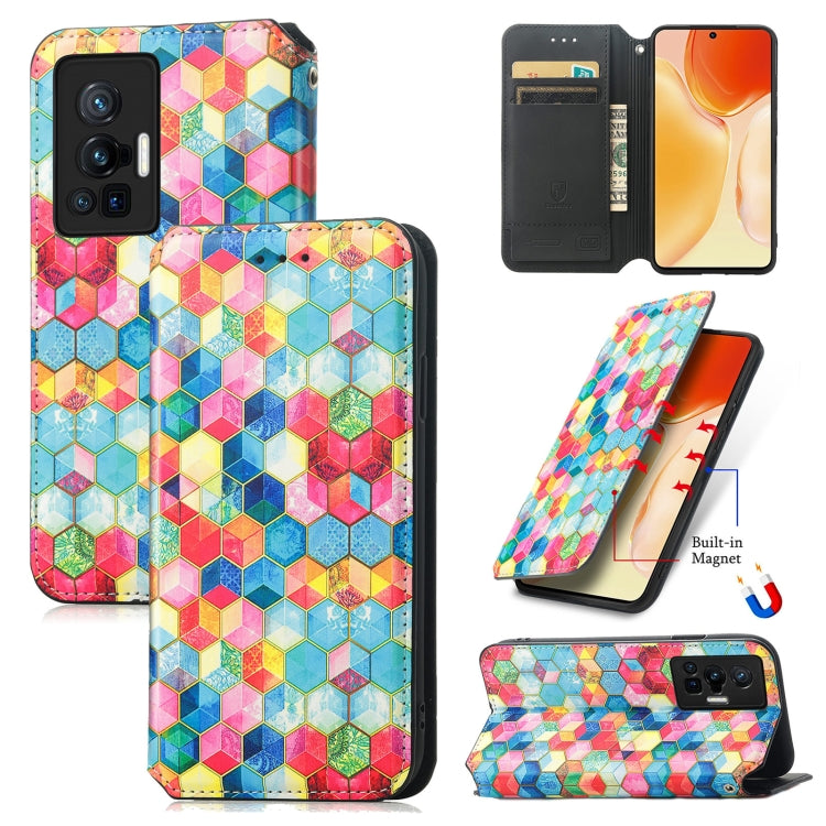 For vivo X70 Pro Colorful Magnetic Horizontal Flip Leather Phone Case with Holder & Card Slot & Wallet