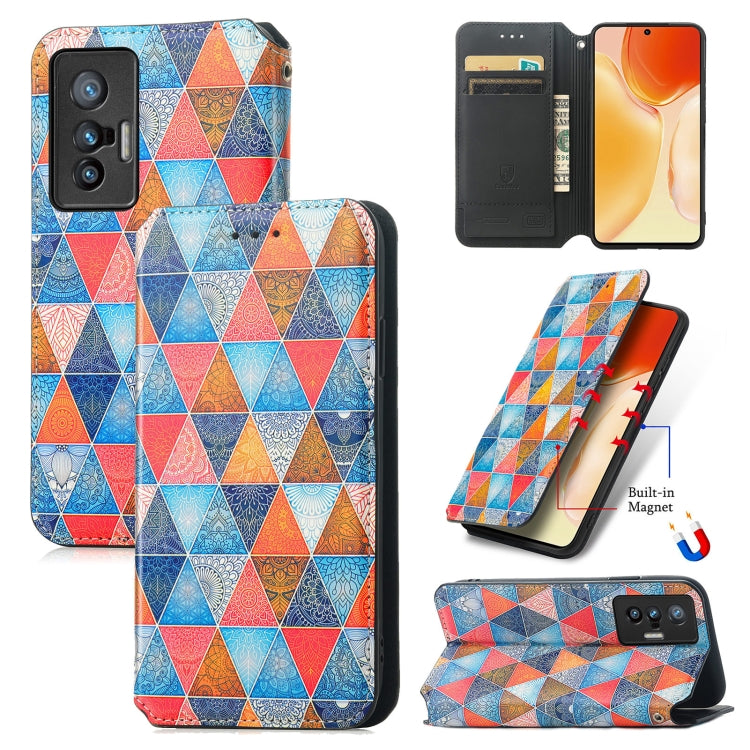 For vivo X70 Colorful Magnetic Horizontal Flip Leather Phone Case with Holder & Card Slot & Wallet