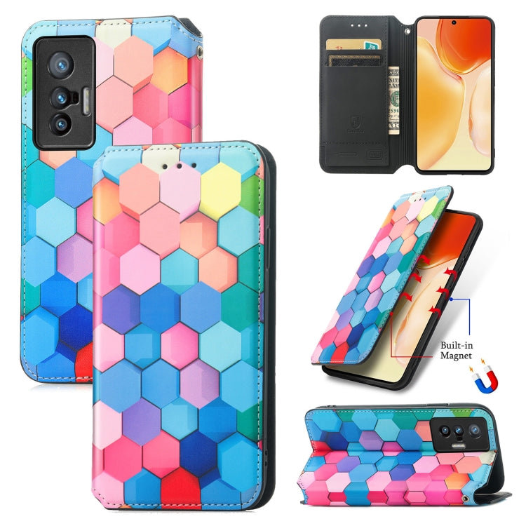 For vivo X70 Colorful Magnetic Horizontal Flip Leather Phone Case with Holder & Card Slot & Wallet