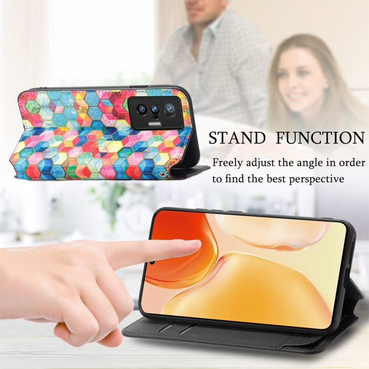 For vivo X70 Colorful Magnetic Horizontal Flip Leather Phone Case with Holder & Card Slot & Wallet