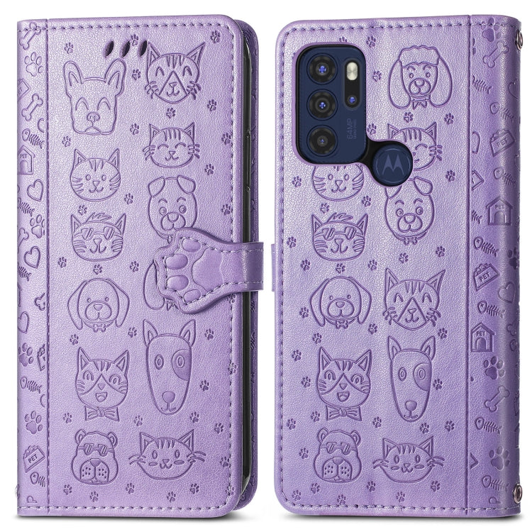 For Motorola Moto G60S Lovely Cat and Dog Embossing Pattern Horizontal Flip Leather Phone Case with Holder & Card Slots & Wallet & Cartoon Clasp & Lanyard