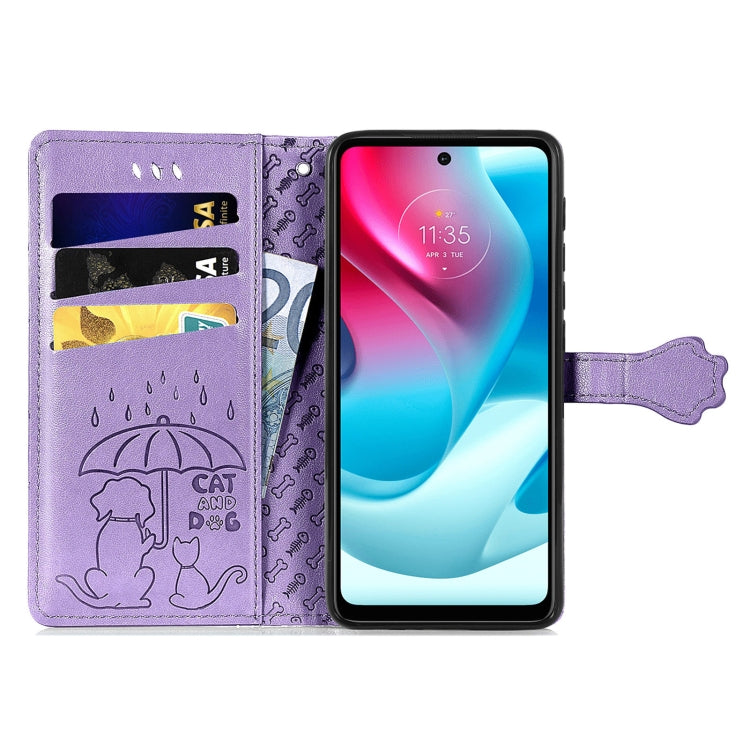 For Motorola Moto G60S Lovely Cat and Dog Embossing Pattern Horizontal Flip Leather Phone Case with Holder & Card Slots & Wallet & Cartoon Clasp & Lanyard