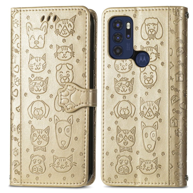 For Motorola Moto G60S Lovely Cat and Dog Embossing Pattern Horizontal Flip Leather Phone Case with Holder & Card Slots & Wallet & Cartoon Clasp & Lanyard