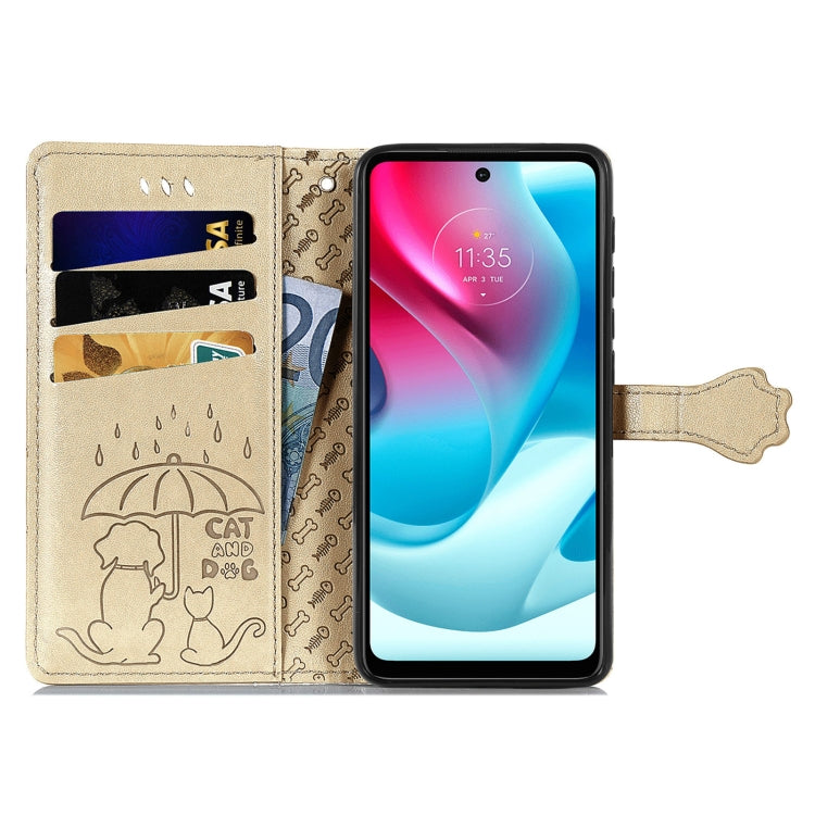 For Motorola Moto G60S Lovely Cat and Dog Embossing Pattern Horizontal Flip Leather Phone Case with Holder & Card Slots & Wallet & Cartoon Clasp & Lanyard