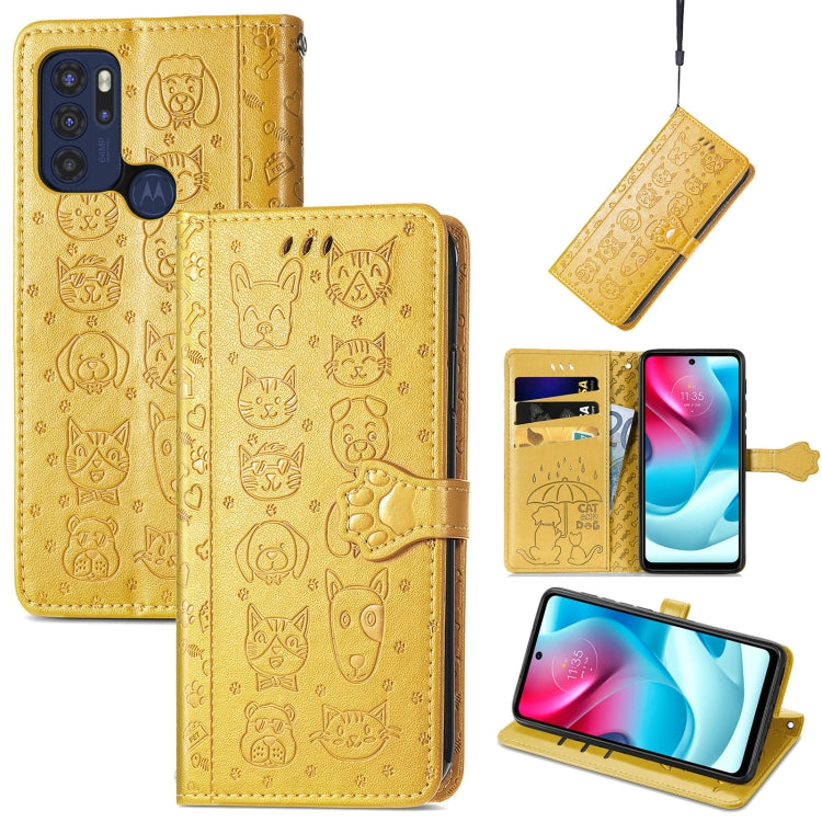 For Motorola Moto G60S Lovely Cat and Dog Embossing Pattern Horizontal Flip Leather Phone Case with Holder & Card Slots & Wallet & Cartoon Clasp & Lanyard