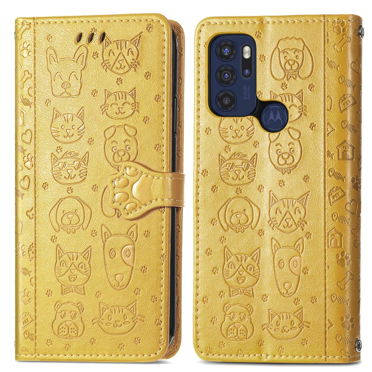 For Motorola Moto G60S Lovely Cat and Dog Embossing Pattern Horizontal Flip Leather Phone Case with Holder & Card Slots & Wallet & Cartoon Clasp & Lanyard