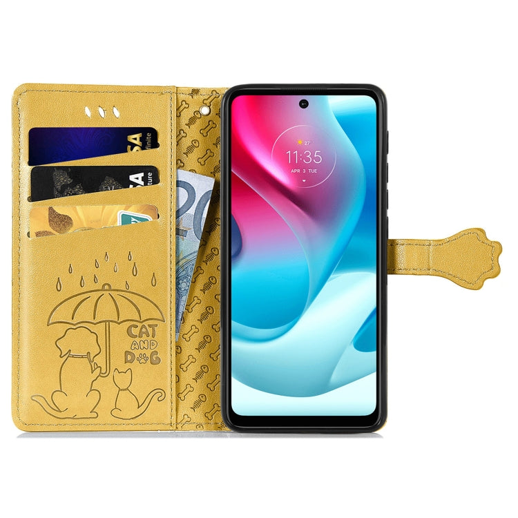 For Motorola Moto G60S Lovely Cat and Dog Embossing Pattern Horizontal Flip Leather Phone Case with Holder & Card Slots & Wallet & Cartoon Clasp & Lanyard