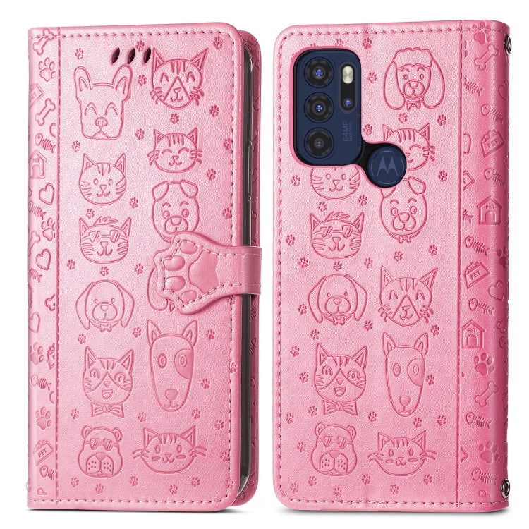 For Motorola Moto G60S Lovely Cat and Dog Embossing Pattern Horizontal Flip Leather Phone Case with Holder & Card Slots & Wallet & Cartoon Clasp & Lanyard