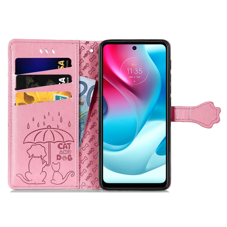 For Motorola Moto G60S Lovely Cat and Dog Embossing Pattern Horizontal Flip Leather Phone Case with Holder & Card Slots & Wallet & Cartoon Clasp & Lanyard