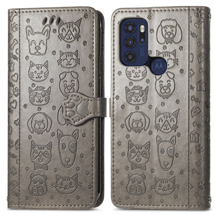 For Motorola Moto G60S Lovely Cat and Dog Embossing Pattern Horizontal Flip Leather Phone Case with Holder & Card Slots & Wallet & Cartoon Clasp & Lanyard