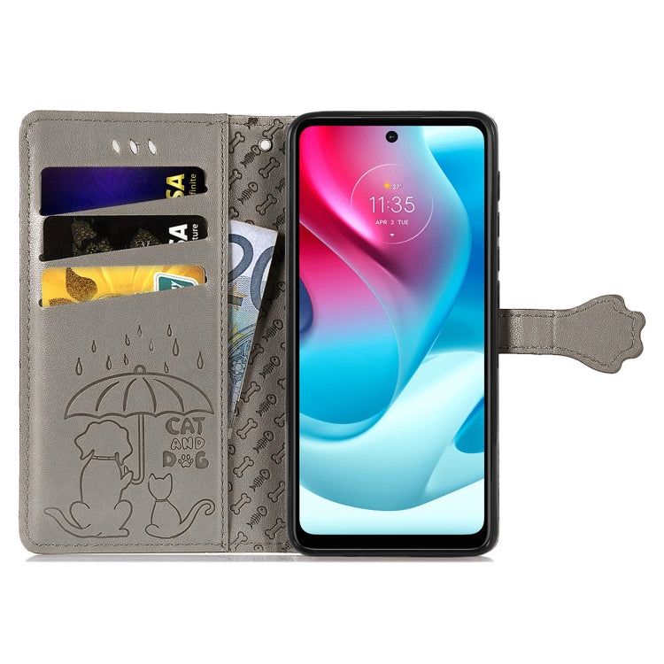 For Motorola Moto G60S Lovely Cat and Dog Embossing Pattern Horizontal Flip Leather Phone Case with Holder & Card Slots & Wallet & Cartoon Clasp & Lanyard