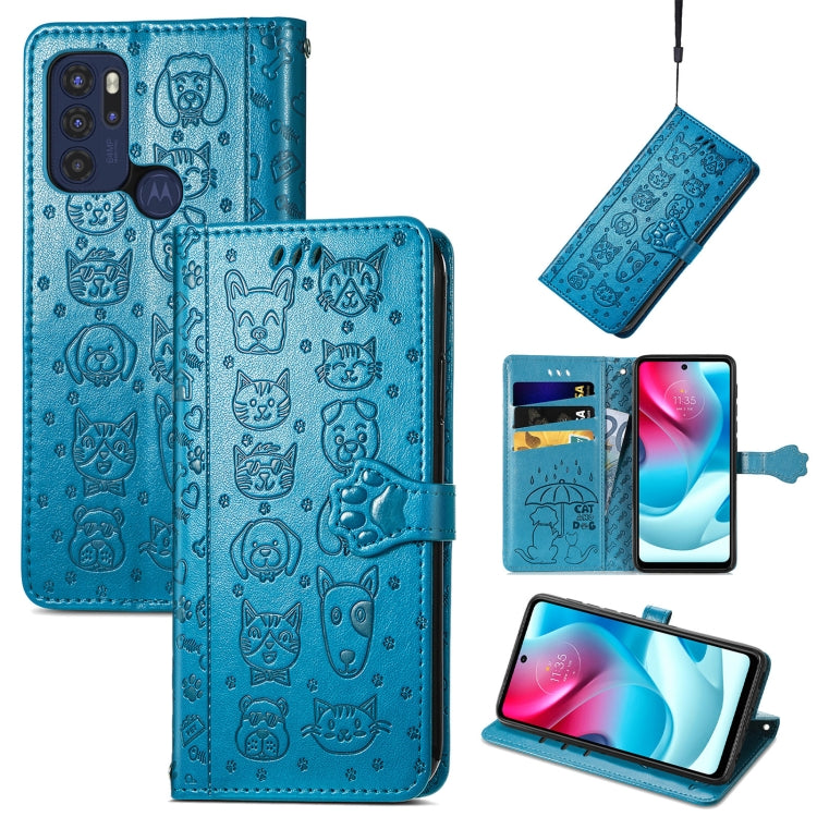 For Motorola Moto G60S Lovely Cat and Dog Embossing Pattern Horizontal Flip Leather Phone Case with Holder & Card Slots & Wallet & Cartoon Clasp & Lanyard