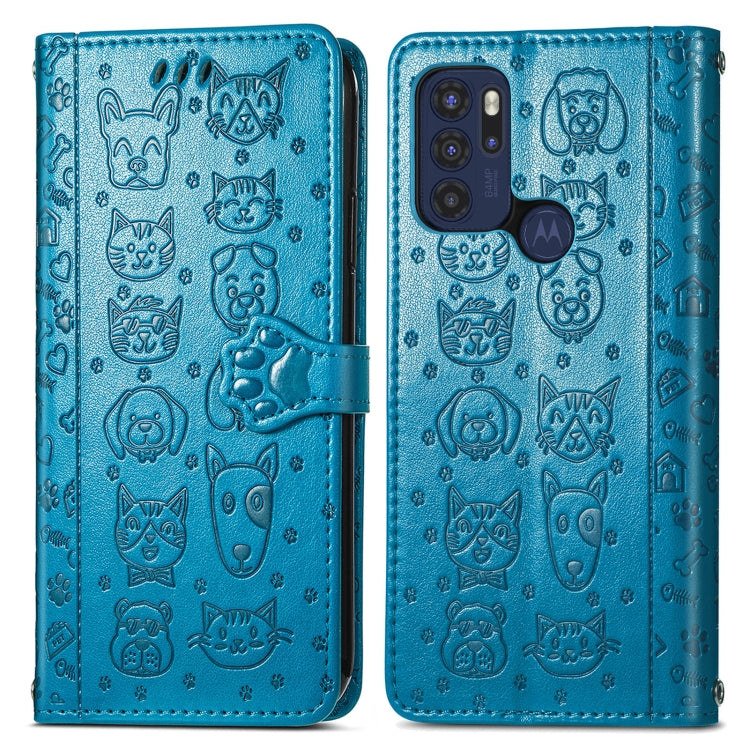 For Motorola Moto G60S Lovely Cat and Dog Embossing Pattern Horizontal Flip Leather Phone Case with Holder & Card Slots & Wallet & Cartoon Clasp & Lanyard