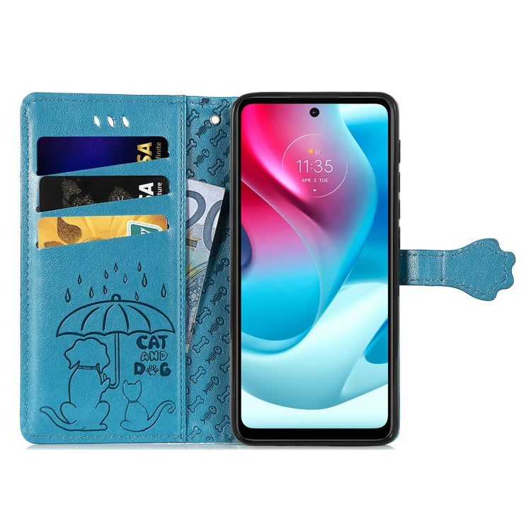 For Motorola Moto G60S Lovely Cat and Dog Embossing Pattern Horizontal Flip Leather Phone Case with Holder & Card Slots & Wallet & Cartoon Clasp & Lanyard