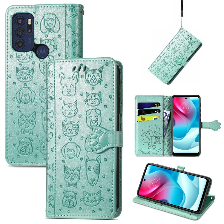 For Motorola Moto G60S Lovely Cat and Dog Embossing Pattern Horizontal Flip Leather Phone Case with Holder & Card Slots & Wallet & Cartoon Clasp & Lanyard