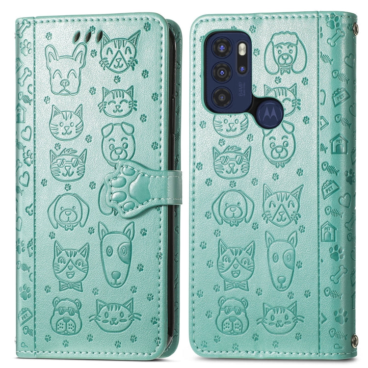 For Motorola Moto G60S Lovely Cat and Dog Embossing Pattern Horizontal Flip Leather Phone Case with Holder & Card Slots & Wallet & Cartoon Clasp & Lanyard