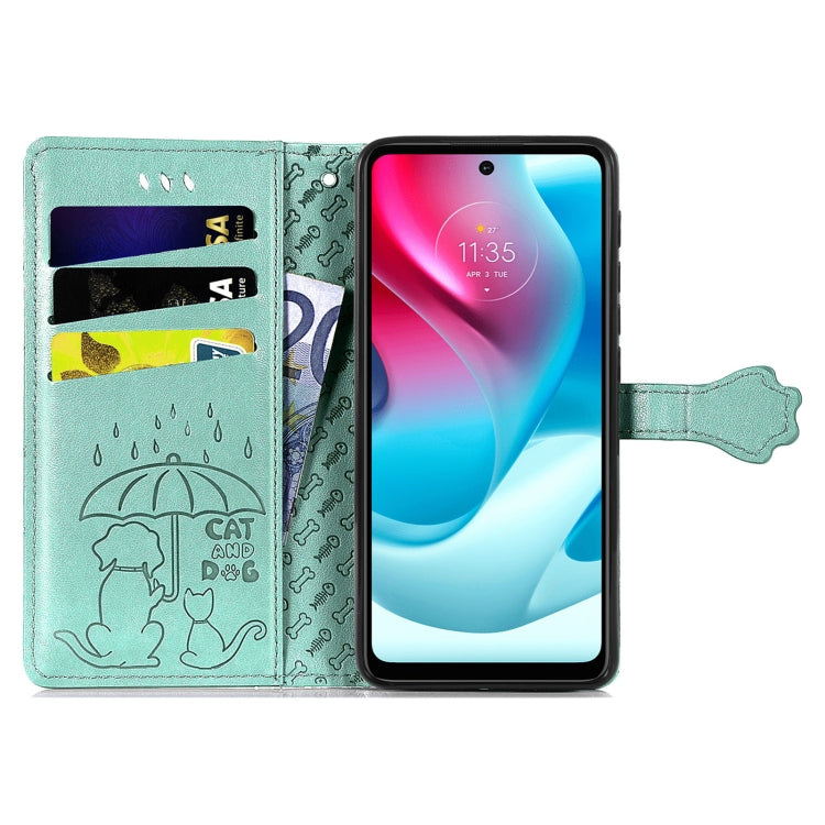 For Motorola Moto G60S Lovely Cat and Dog Embossing Pattern Horizontal Flip Leather Phone Case with Holder & Card Slots & Wallet & Cartoon Clasp & Lanyard