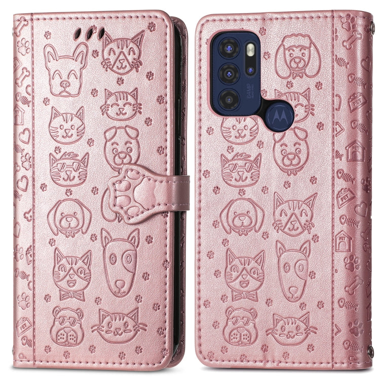 For Motorola Moto G60S Lovely Cat and Dog Embossing Pattern Horizontal Flip Leather Phone Case with Holder & Card Slots & Wallet & Cartoon Clasp & Lanyard