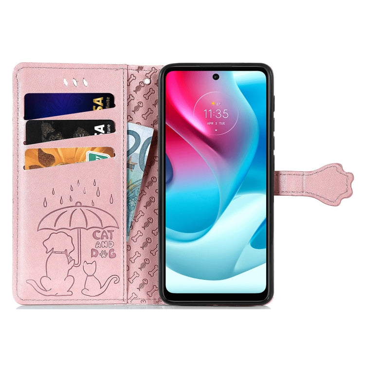 For Motorola Moto G60S Lovely Cat and Dog Embossing Pattern Horizontal Flip Leather Phone Case with Holder & Card Slots & Wallet & Cartoon Clasp & Lanyard