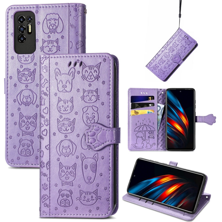 For Tecno Pova 2 Lovely Cat and Dog Embossing Pattern Horizontal Flip Leather Phone Case with Holder & Card Slots & Wallet & Cartoon Clasp & Lanyard
