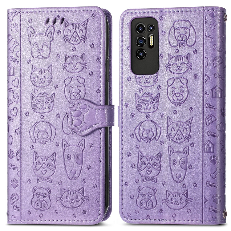 For Tecno Pova 2 Lovely Cat and Dog Embossing Pattern Horizontal Flip Leather Phone Case with Holder & Card Slots & Wallet & Cartoon Clasp & Lanyard